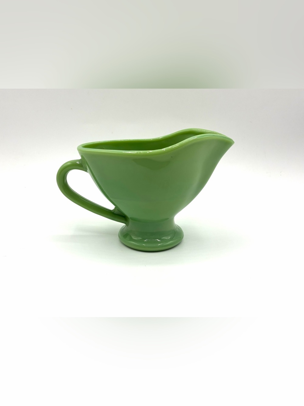 Vintage Jadeite Green Gravy Boat Sauce Pitcher Pedestal Footed